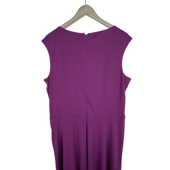LAUREN Ralph Lauren Women's Twist-Front Jersey Dress Sz 16 Purple Midi A-Line - Picture 6 of 12